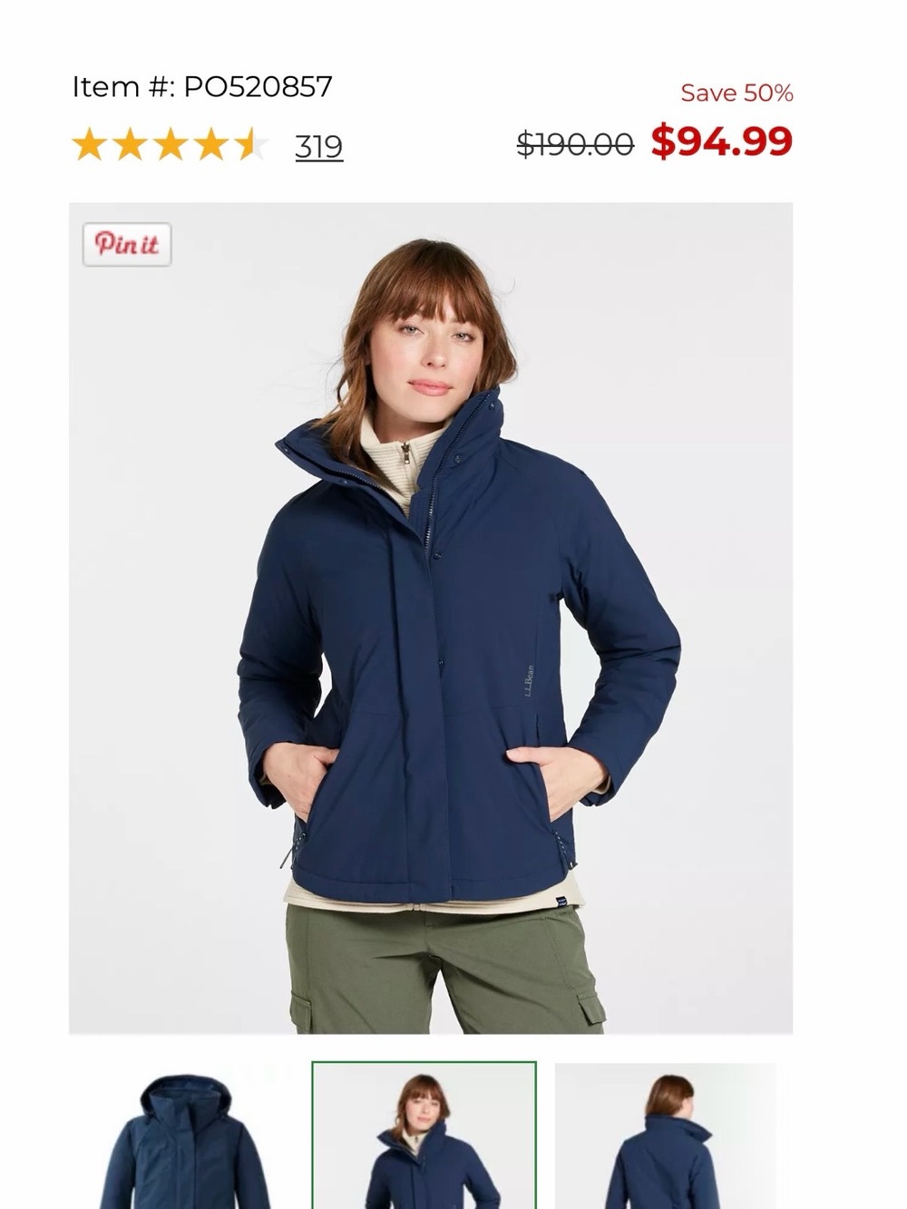 L.L. Bean Navy Insulated Packable Jacket